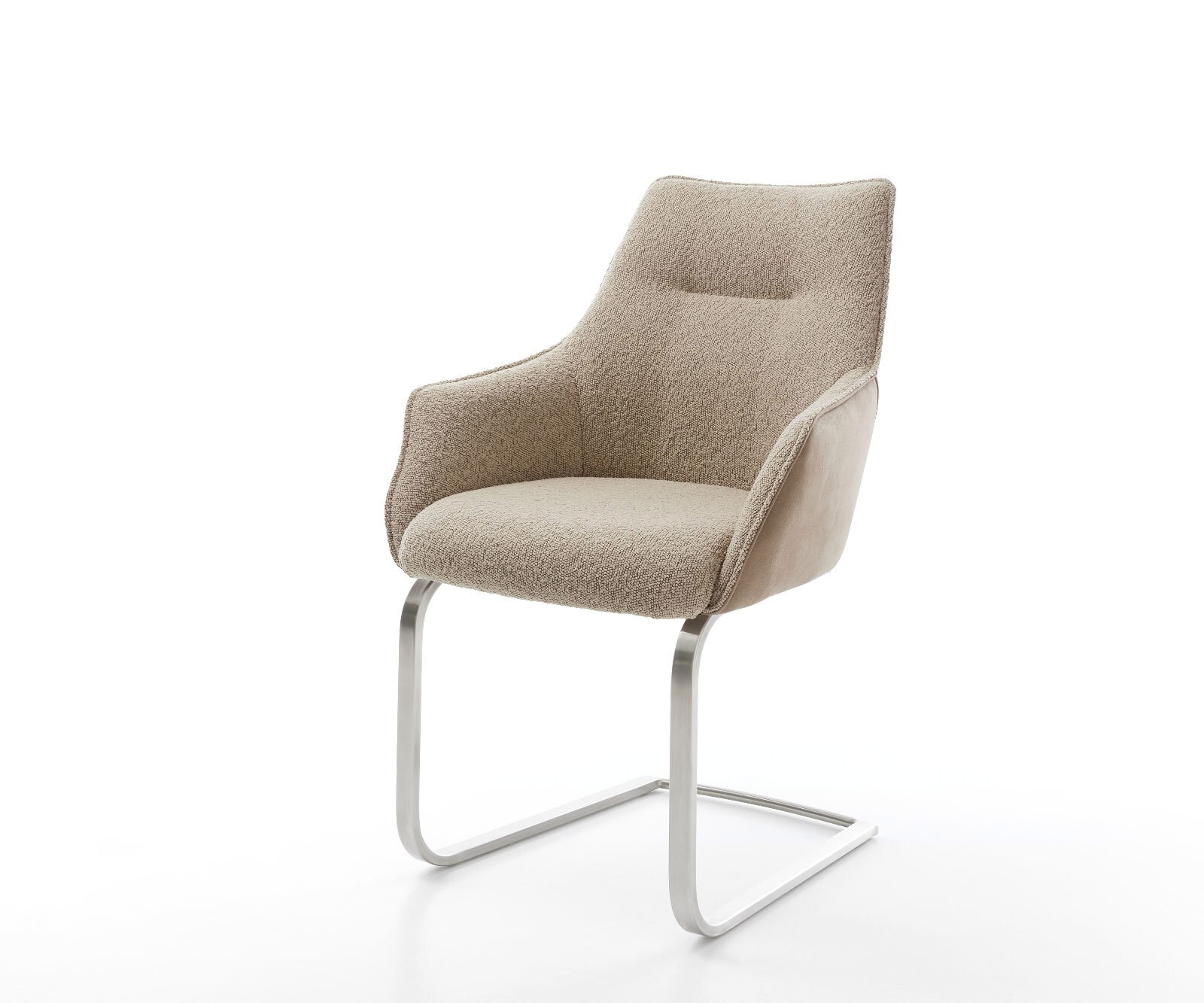 Cantilever Alja-Flex avec accoudoirs tissu mixte couleur boue pied cantilever plat acier inoxydable brossé ressorts ensachés 1