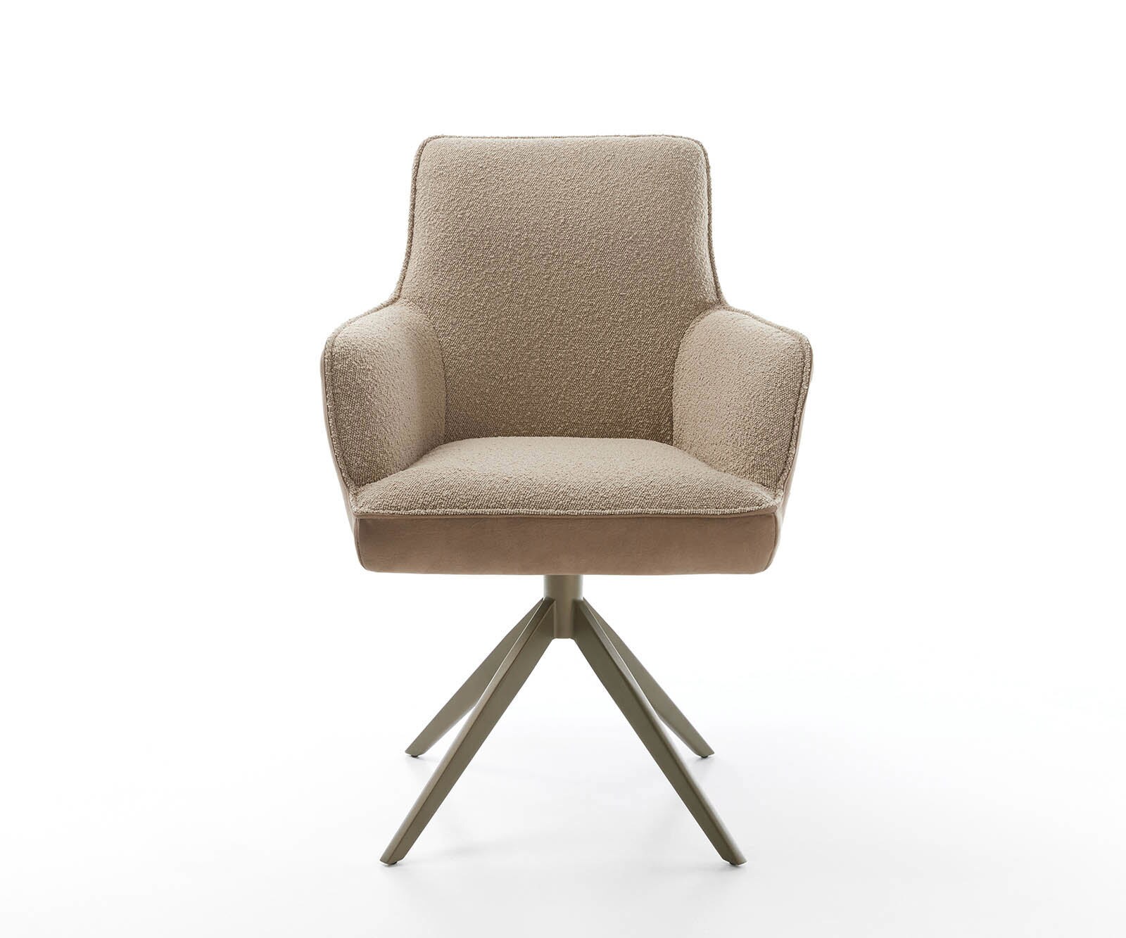 Chaise-pivotante Heira-Flex avec accoudoirs tissu mixte couleur boue pied croisé large aspect titane pivotement sur 360° ressorts ensachés 2