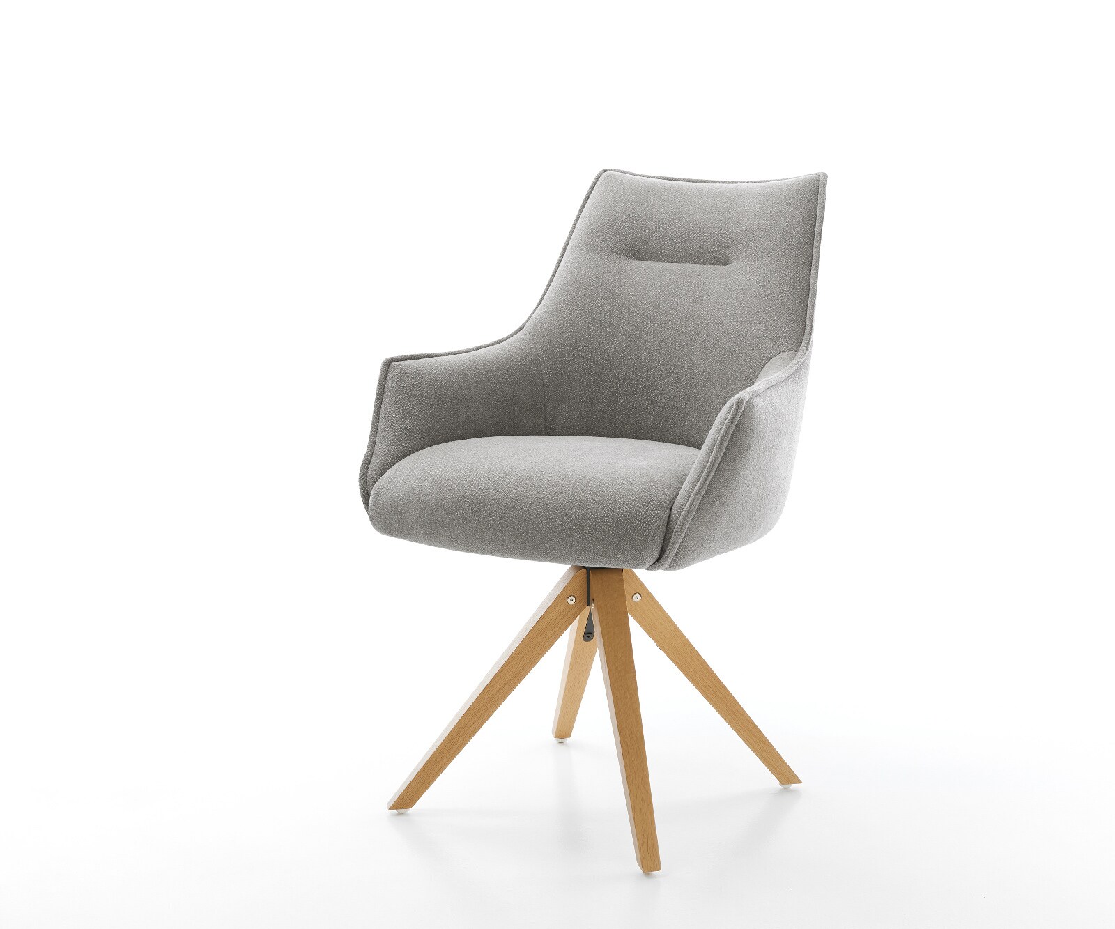 Chaise-pivotante Alja-Flex avec accoudoirs tissu structuré doux gris pied en bois angulaire naturel pivotement sur 180° resorts ensachés 1