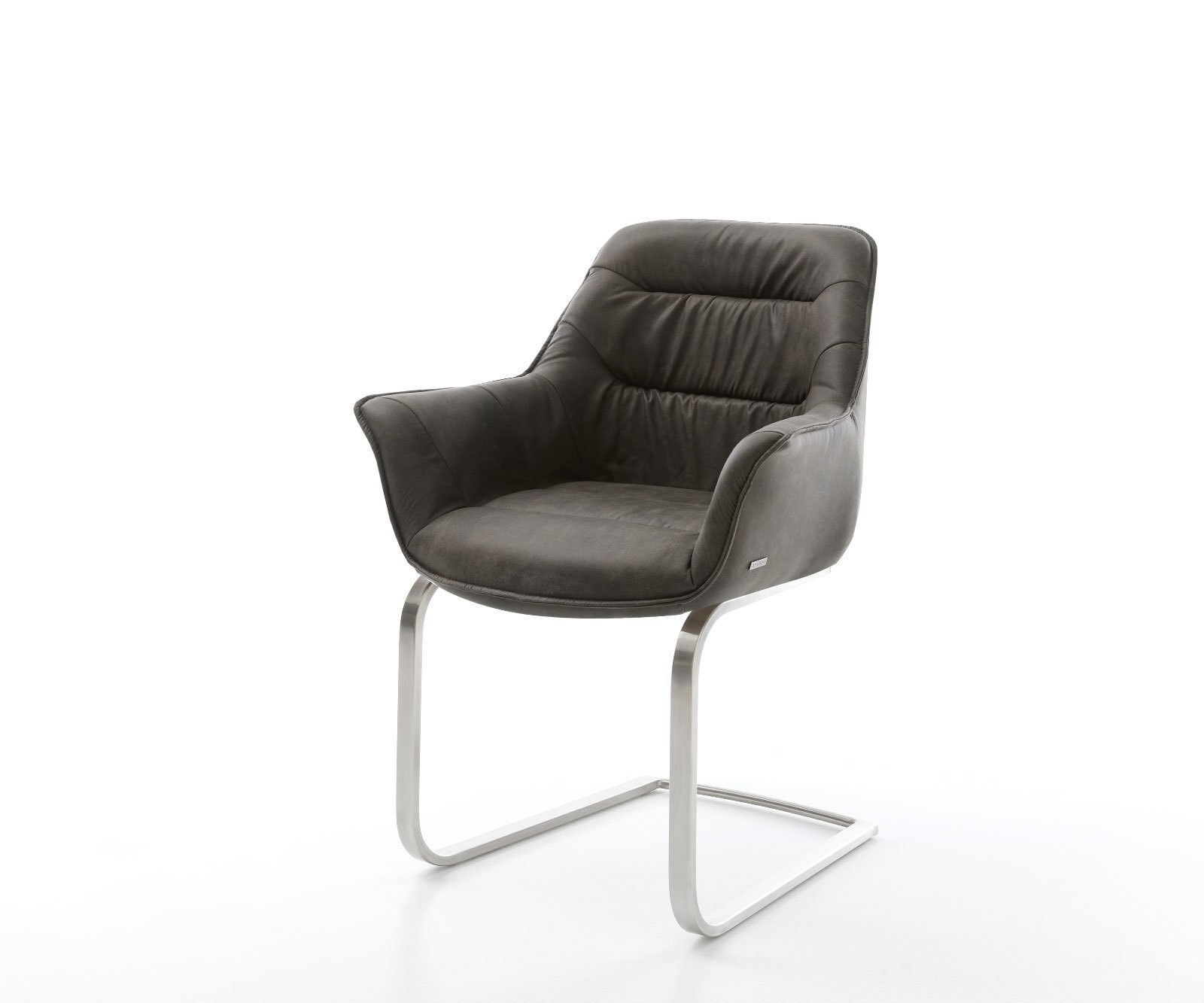 Cantilever Kaira-Flex microvelours anthracite vintage pied cantilever plat acier inoxydable brossé