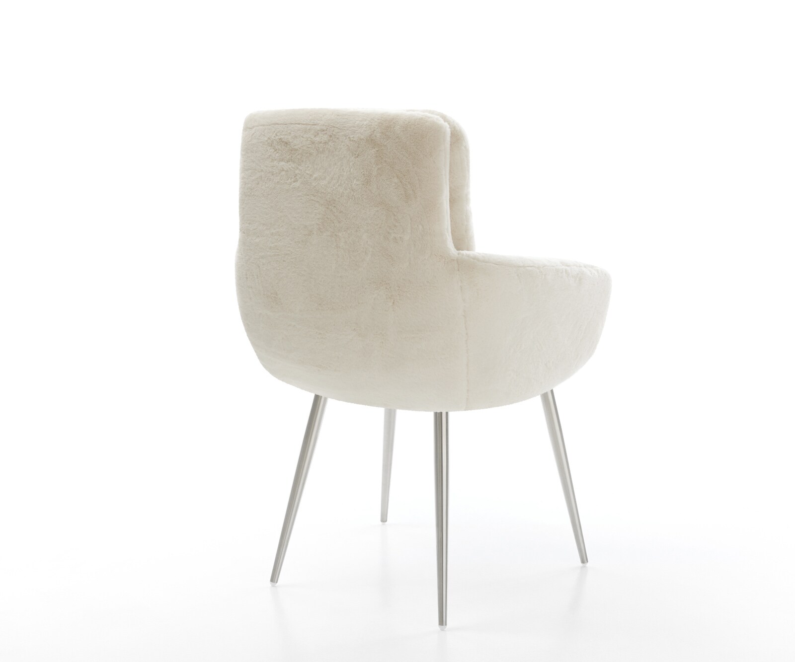 Chaise-de-salle-à-manger Abelia-Flex avec accoudoirs peluche crème-blanc 4 pieds coniques acier inoxydable 5