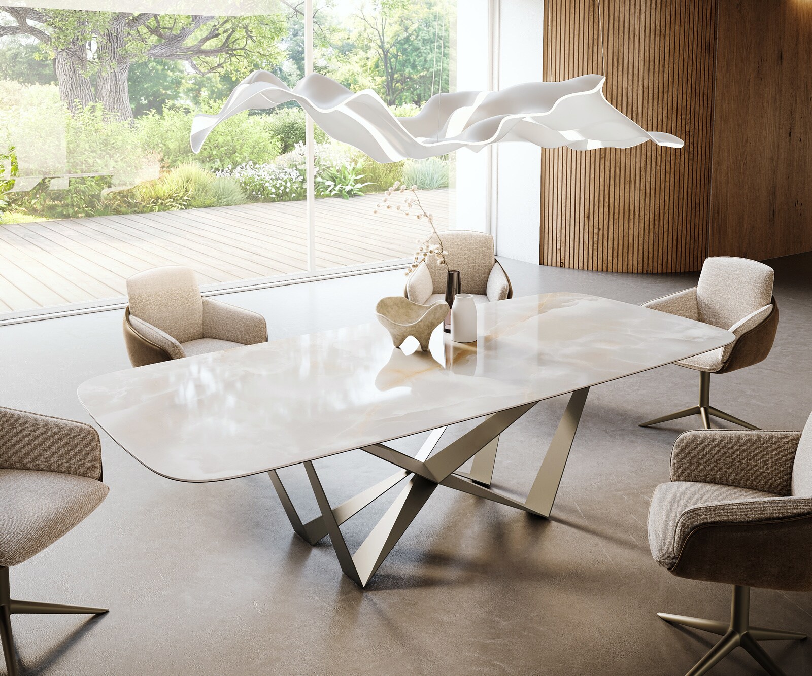 Table à manger Edge Boot 270x120 cm Céramique Iris FMG Onice Grigio Spider Métal Finition effet Titan 1