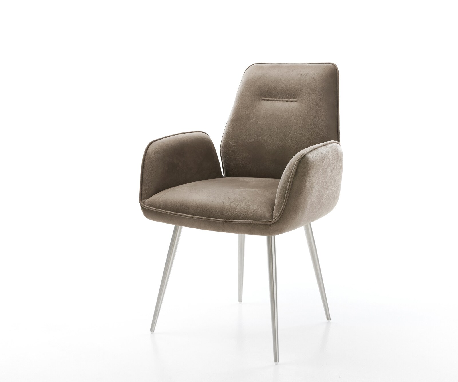 Chaise-de-salle-à-manger Zoa-Flex microvelours taupe vintage 4 pieds coniques acier inoxydable brossé ressorts ensachés
