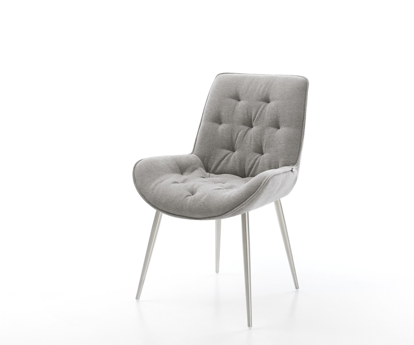 Chaise-de-salle-à-manger Taimi-Flex tissu structuré doux gris 4 pieds coniques acier inoxydable 1