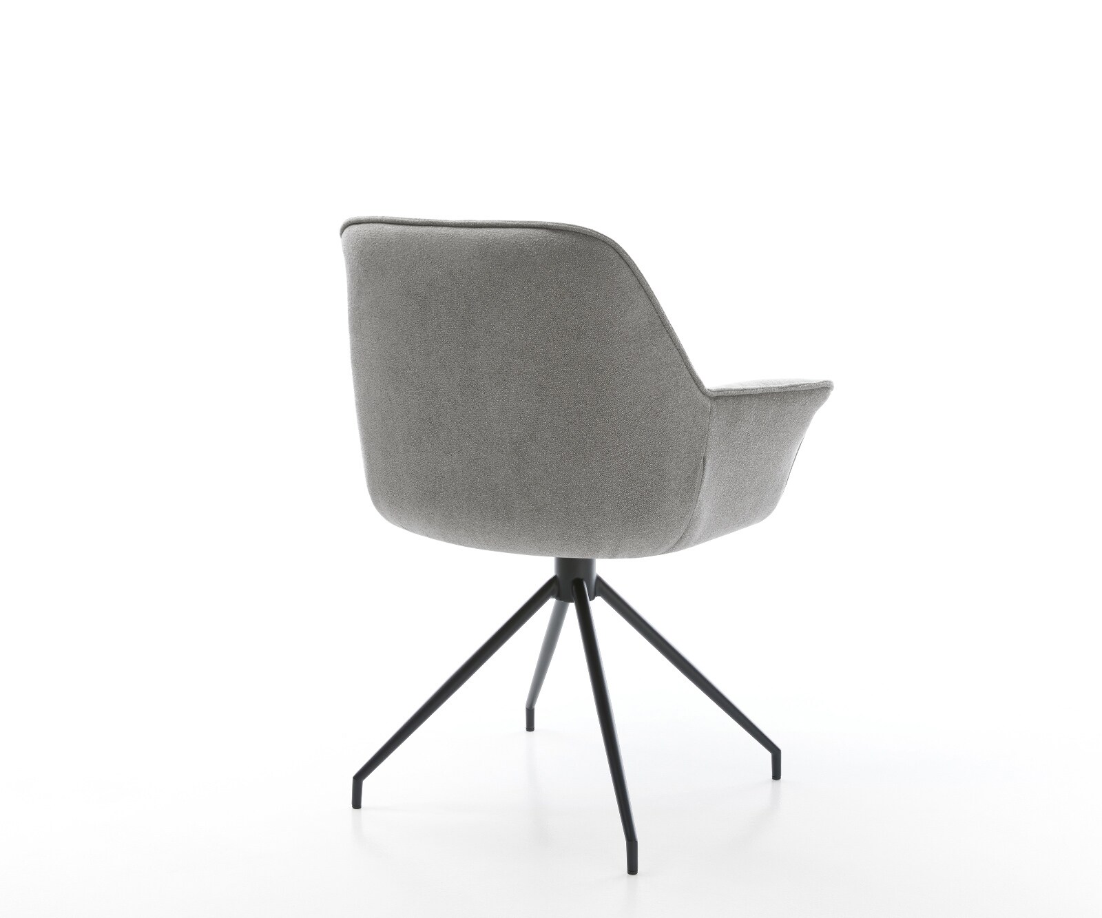 Chaise-de-salle-à-manger Keila-Flex avec accoudoirs tissu structuré doux gris pied croisé conique noir 4