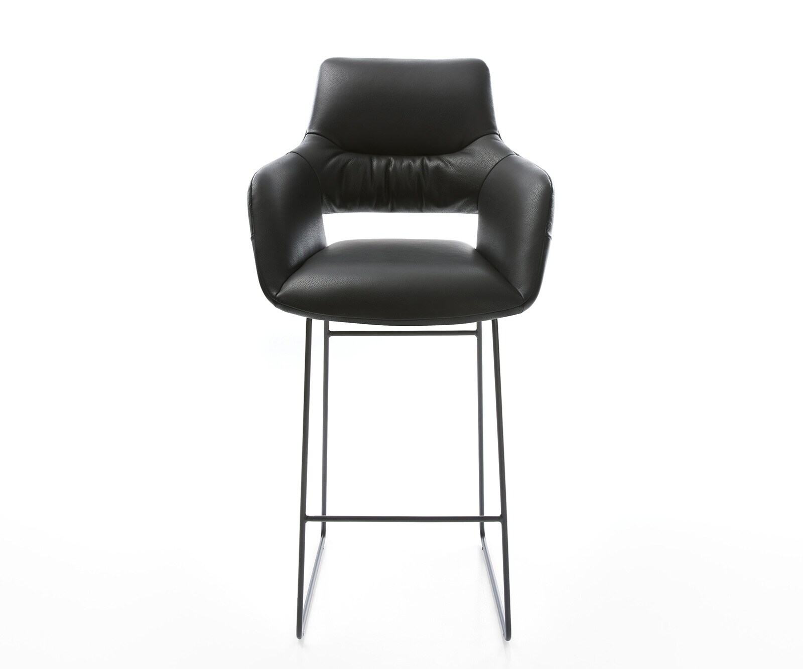 Chaise-de-bar Yago-Flex cuir véritable noir piètement traîneau métal noir ressorts ensachés 1