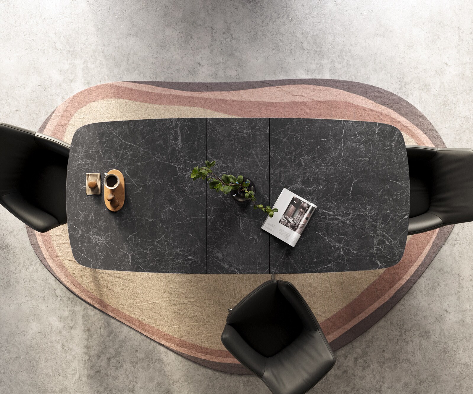 Table à manger Edge Boot 180-220x100 cm Céramique Laminam® Nero Greco Anthracite piètement en croix Rectangle Acier inoxydable Graphite extensible 7