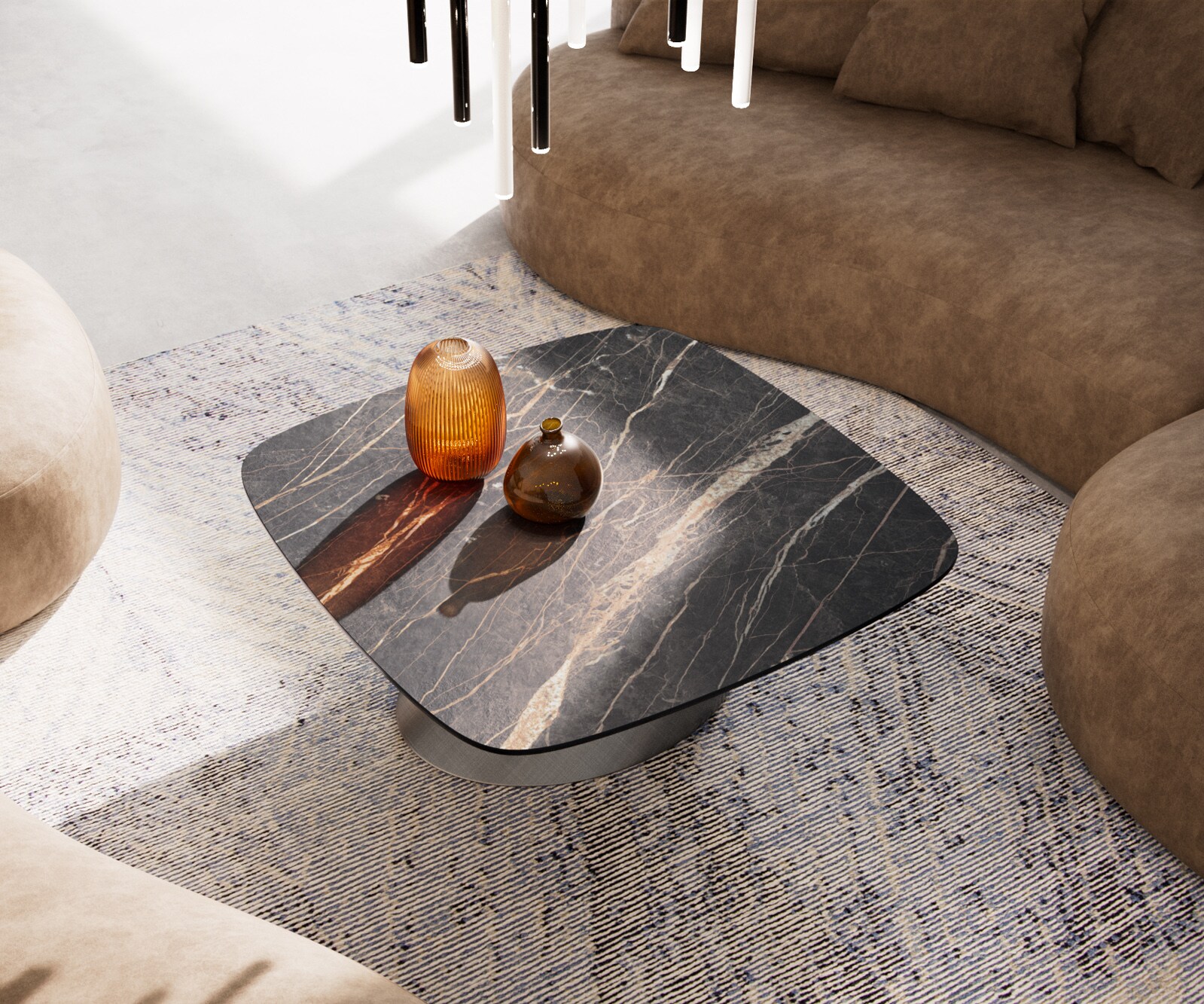 Table basse Edge Boot 90x90 cm céramique Laminam® Noir Desir brun Conis argent métallique 3