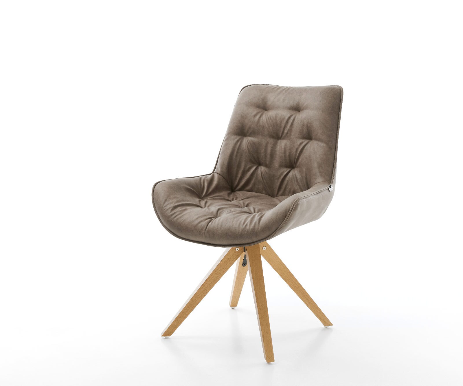 Chaise-de-salle-à-manger Taimi-Flex microvelours taupe vintage pied en bois angulaire naturel