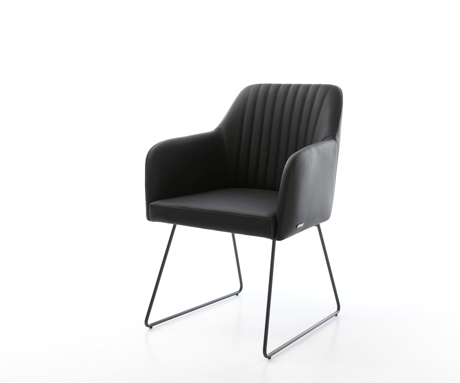 Chaise-de-salle-à-manger Greg-Flex cuir de vache noir pied trapèze noir ressorts ensachés