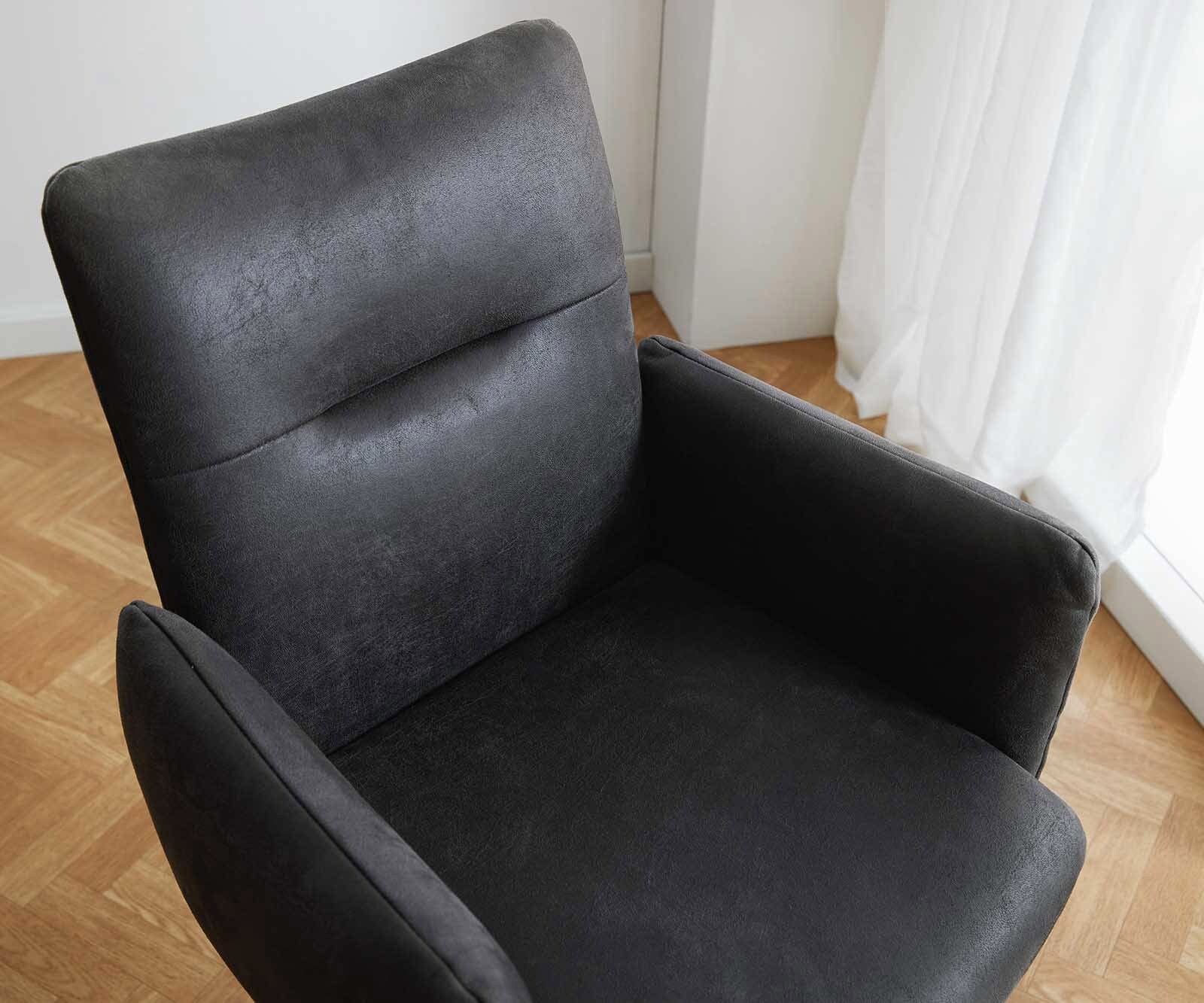 Chaise-de-salle-à-manger Jova-Flex avec accoudoirs microvelours anthracite vintage pied trapèze noir ressorts ensachés 3 Chaise-de-salle-à-manger Jova-Flex avec accoudoirs microvelours anthracite vintage pied trapèze noir ressorts ensachés 3
