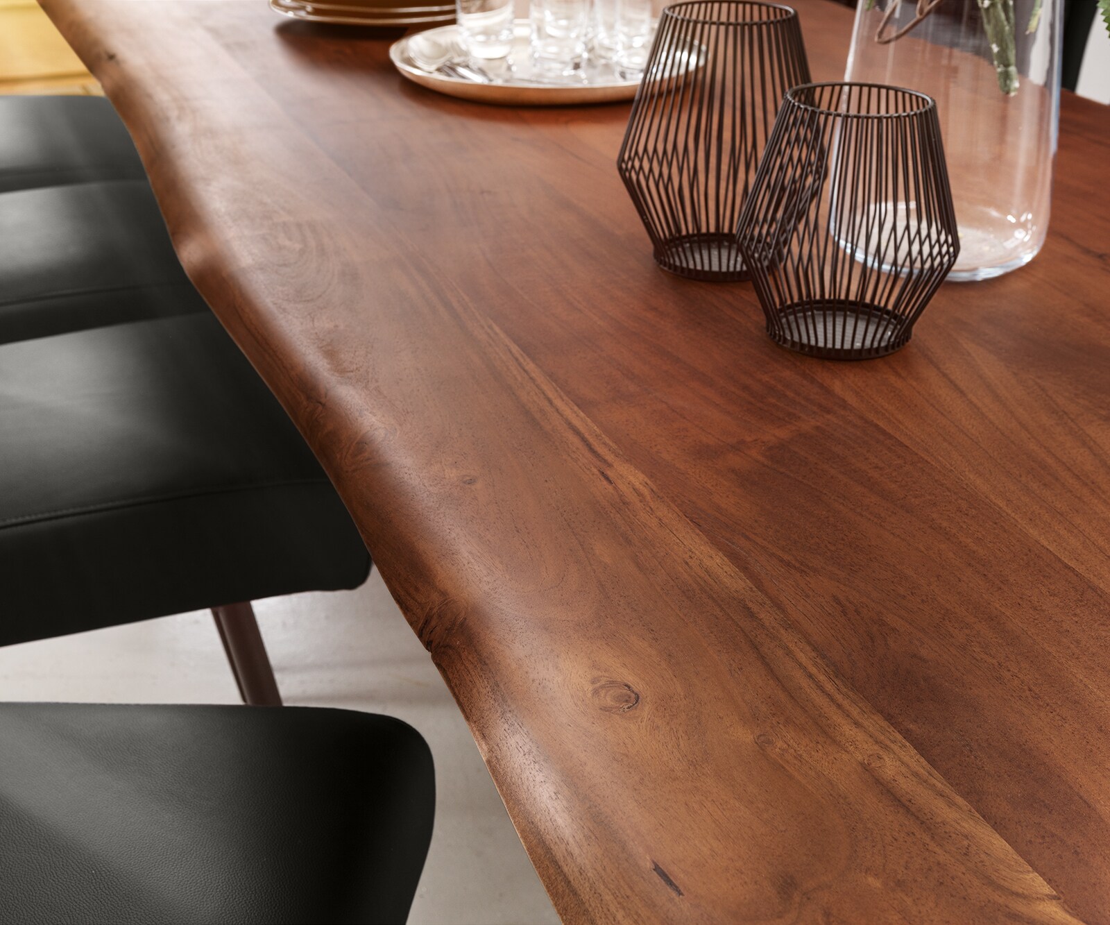 Table-à-manger Edge 300x100 acacia marron métal incliné Live-Edge 5