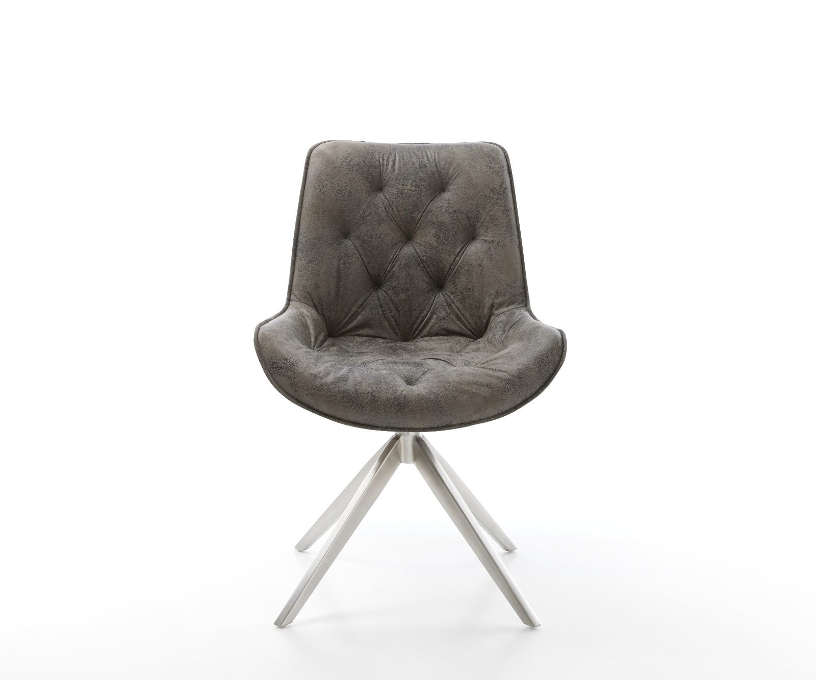 Chaise-pivotante Taimi-Flex microvelours gris antique pied croisé large acier inoxydable brossé pivotement sur 360° fonction bascule 1