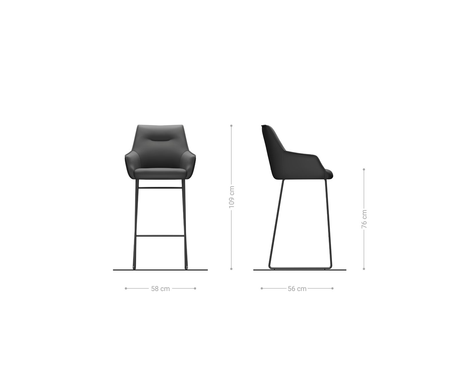 Chaise-de-bar Alja-Flex Tissu structuré doux Gris Pied trapèze noir Noir Ressort ensaché 6