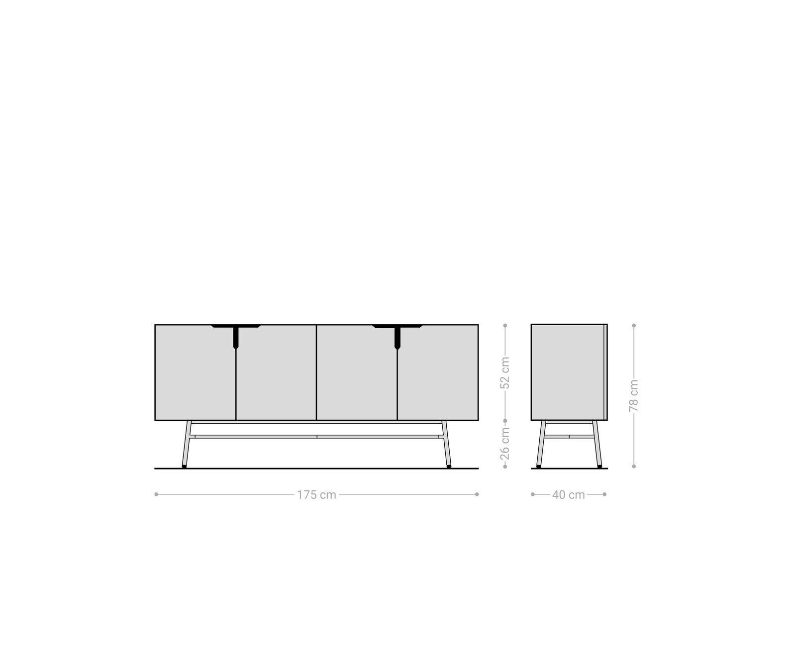 Buffet Mikkusu 175 cm bambou naturel manguier noir 4 portes métal noir 4