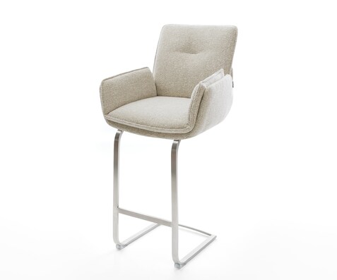 Chaise-de-bar Nela-Flex Tissu tissé doux Beige Pied cantilever acier inoxydable Argent
