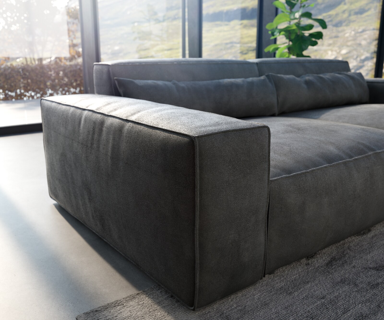 Grand Canapé Sirpio XL 270x130 cm Cuir synthétique Vintage Anthracite 4 Grand Canapé Sirpio XL 270x130 cm Cuir synthétique Vintage Anthracite 4