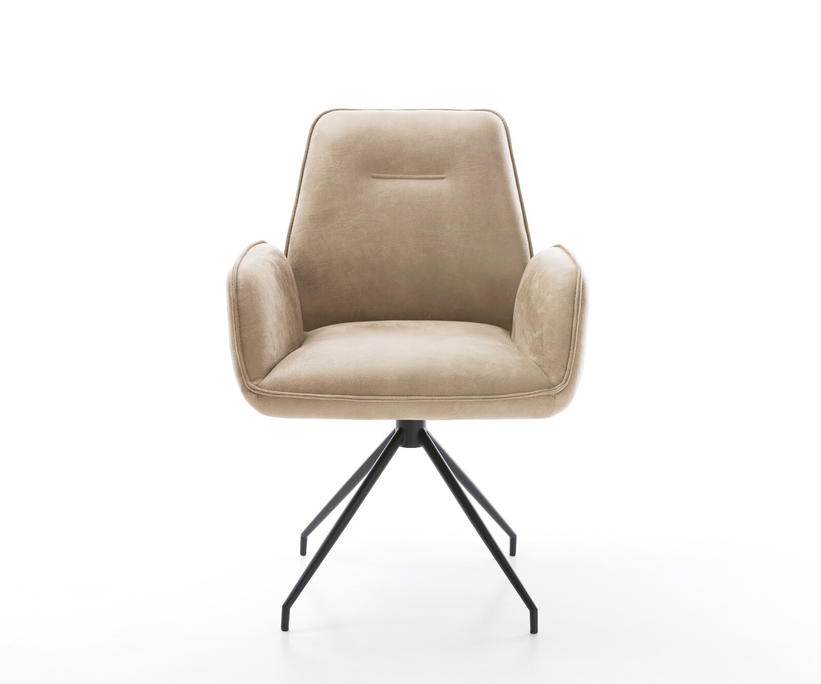 Chaise-de-salle-à-manger Zoa-Flex microvelours beige vintage pied croisé conique noir ressorts ensachés 1