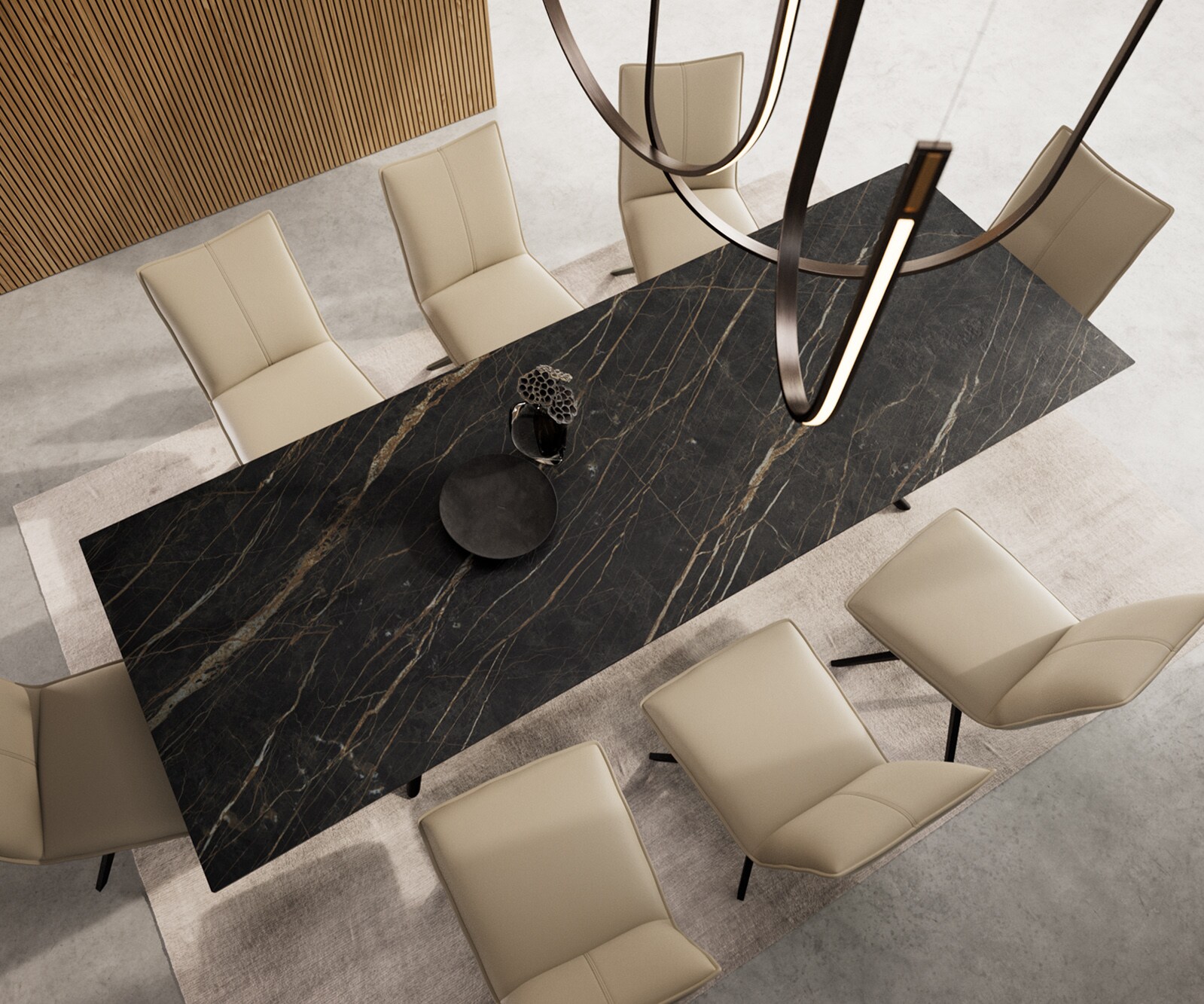 Table à manger Edge 300x100 Céramique Laminam®Noir Desir Marron Estelar rond Métal Noir 5