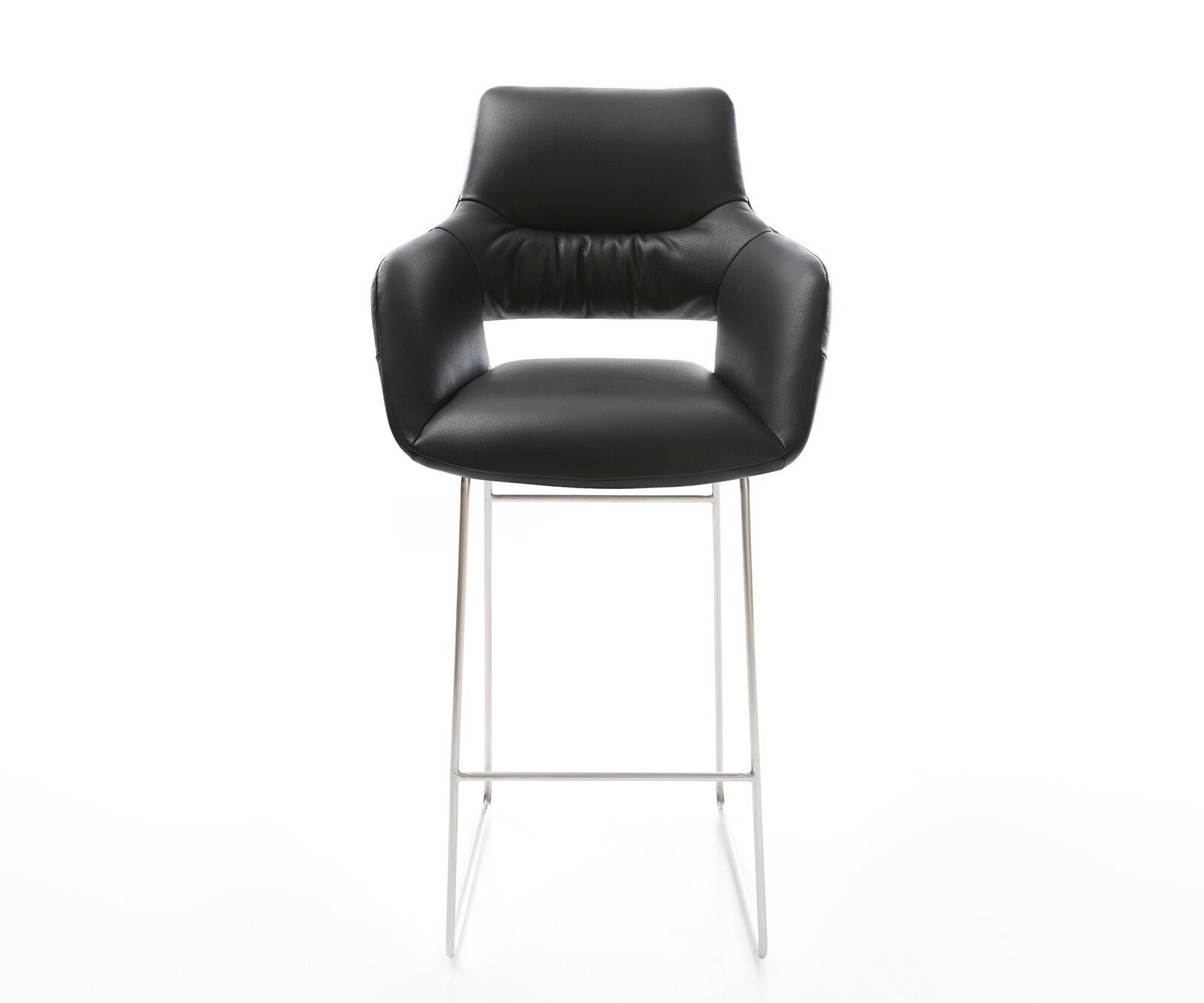 Chaise-de-bar Yago-Flex cuir véritable noir piètement traîneau inox ressorts ensachés 1 Chaise-de-bar Yago-Flex cuir véritable noir piètement traîneau inox ressorts ensachés 1