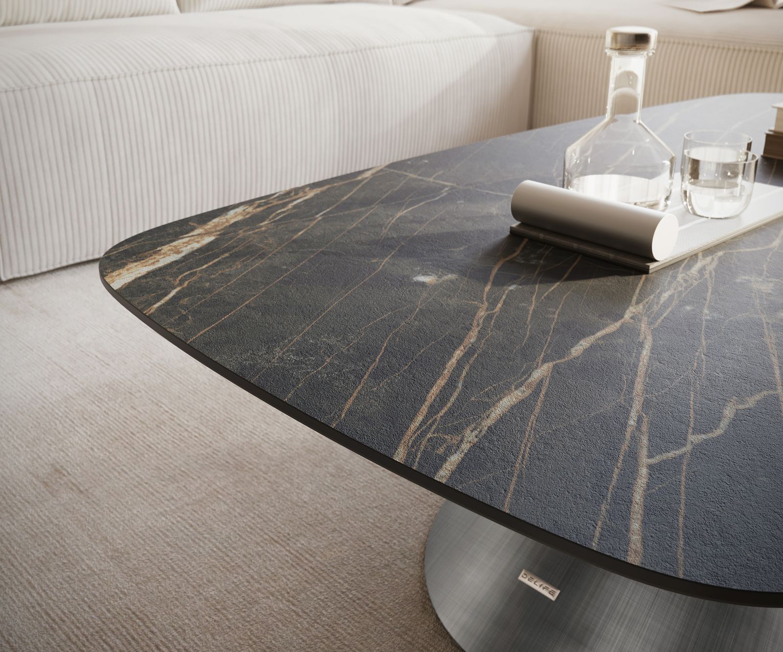 Table basse Edge Boot 120x70 cm céramique Laminam® Noir Desir brun Conis argent métallique 5
