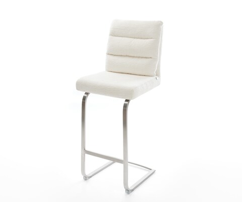 Chaise-de-bar Pela-Flex Bouclé doux Beige Pied cantilever acier inoxydable Argent