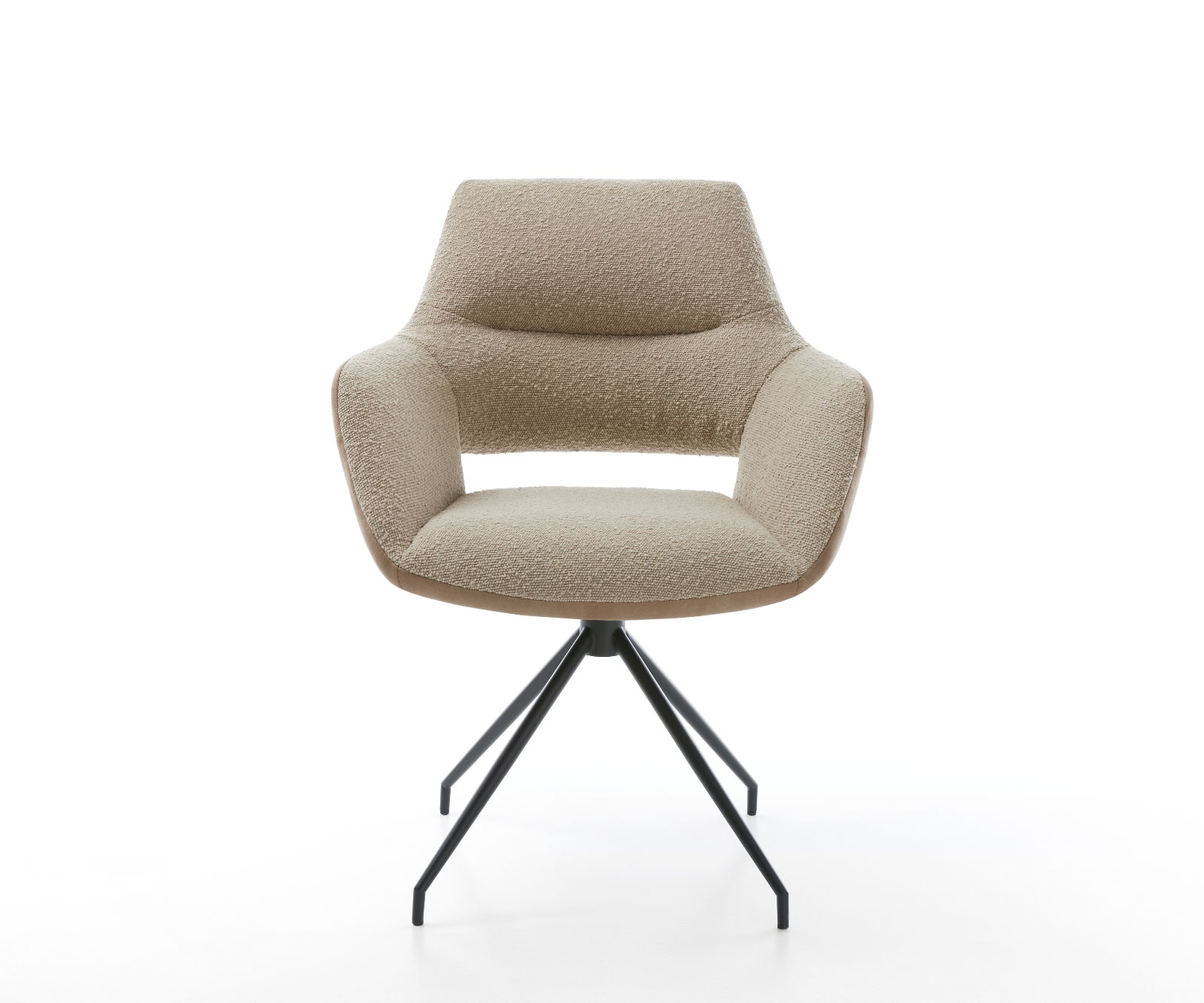 Chaise-pivotante Yago-Flex avec accoudoirs tissu mixte couleur boue pied croisé conique noir pivotement sur 180° ressorts ensachés 1 Chaise-pivotante Yago-Flex avec accoudoirs tissu mixte couleur boue pied croisé conique noir pivotement sur 180° ressorts ensachés 1