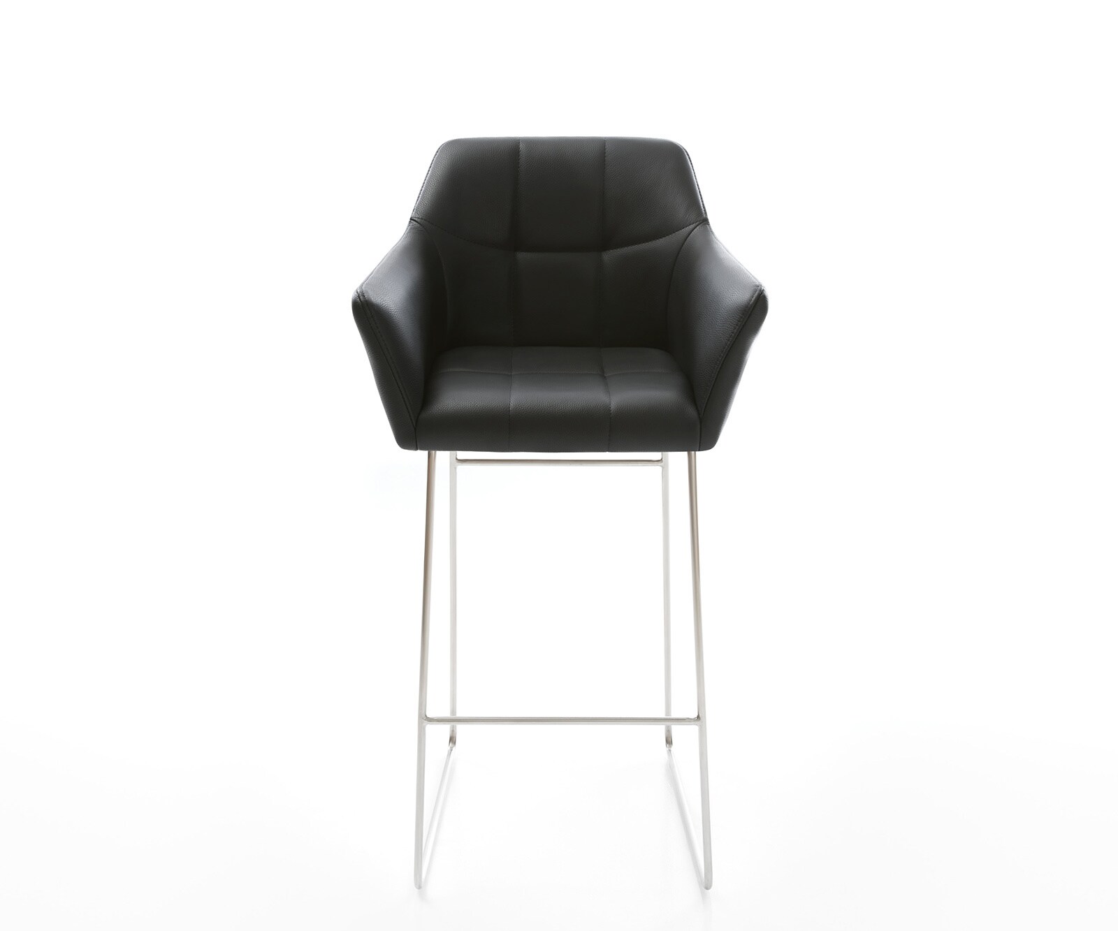 Chaise-de-bar Yulo-Flex cuir véritable noir cadre de patins acier inoxydable 1