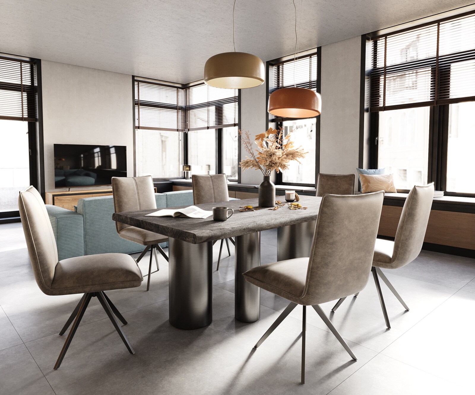 Table à manger Edge 200x100 XL Acacia Platine Troa Acier inoxydable Graphite Live-Edge 6