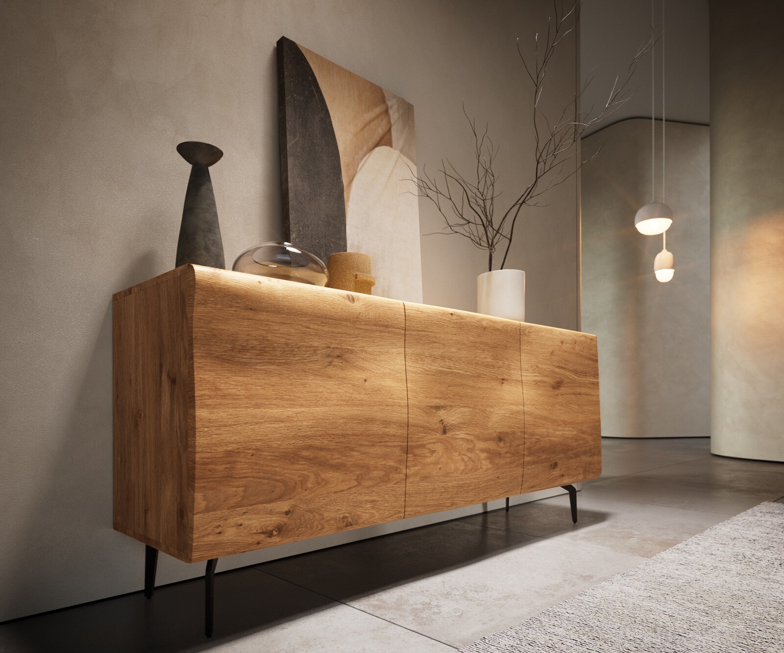 Buffet New Live-Edge 145 cm chêne naturel 3 portes pied équerre métal noir 5