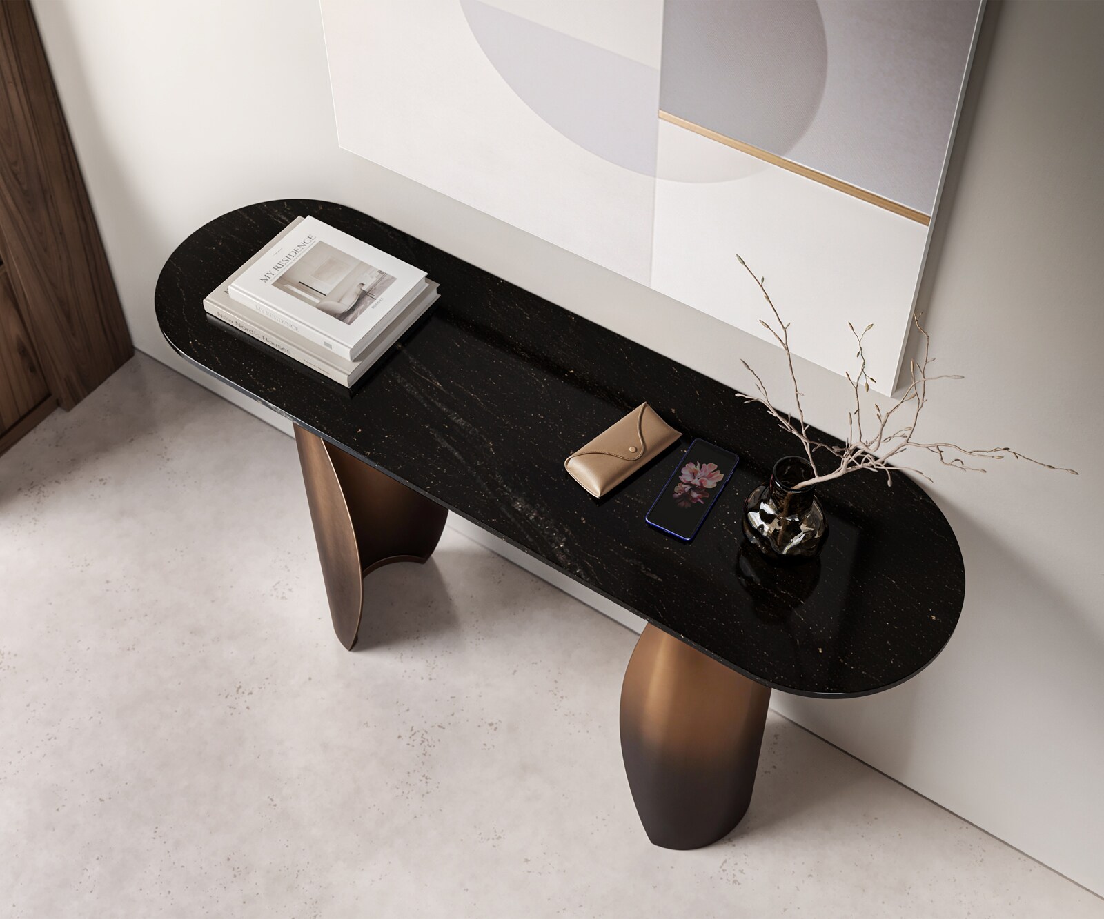 Console Solena 135x40 cm marbre noir argenté métal Gold Ombre 3