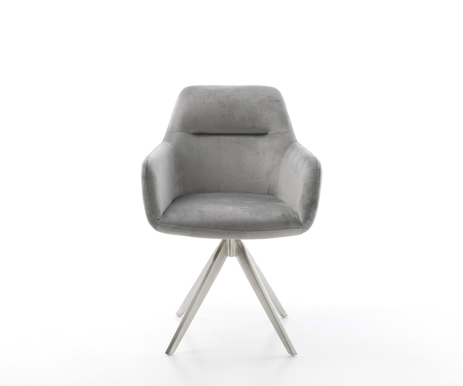 Chaise-de-salle-à-manger Pejo-Flex velours gris pied croisé angulaire acier inoxydable brossé ressorts ensachés 1