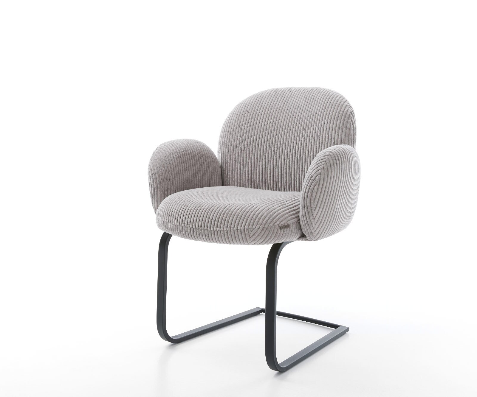 Cantilever Nube-Flex avec accoudoirs côtelé gris argenté pied cantilever plat noir ressorts ensachés 1