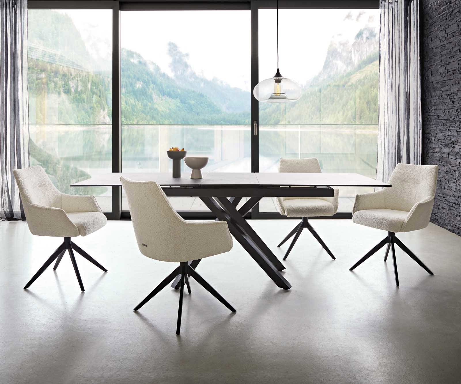 Chaise-pivotante Alja-Flex avec accoudoirs bouclé blanc pied croisé large noir pivotement sur 360° ressorts ensachés 5 Chaise-pivotante Alja-Flex avec accoudoirs bouclé blanc pied croisé large noir pivotement sur 360° ressorts ensachés 5