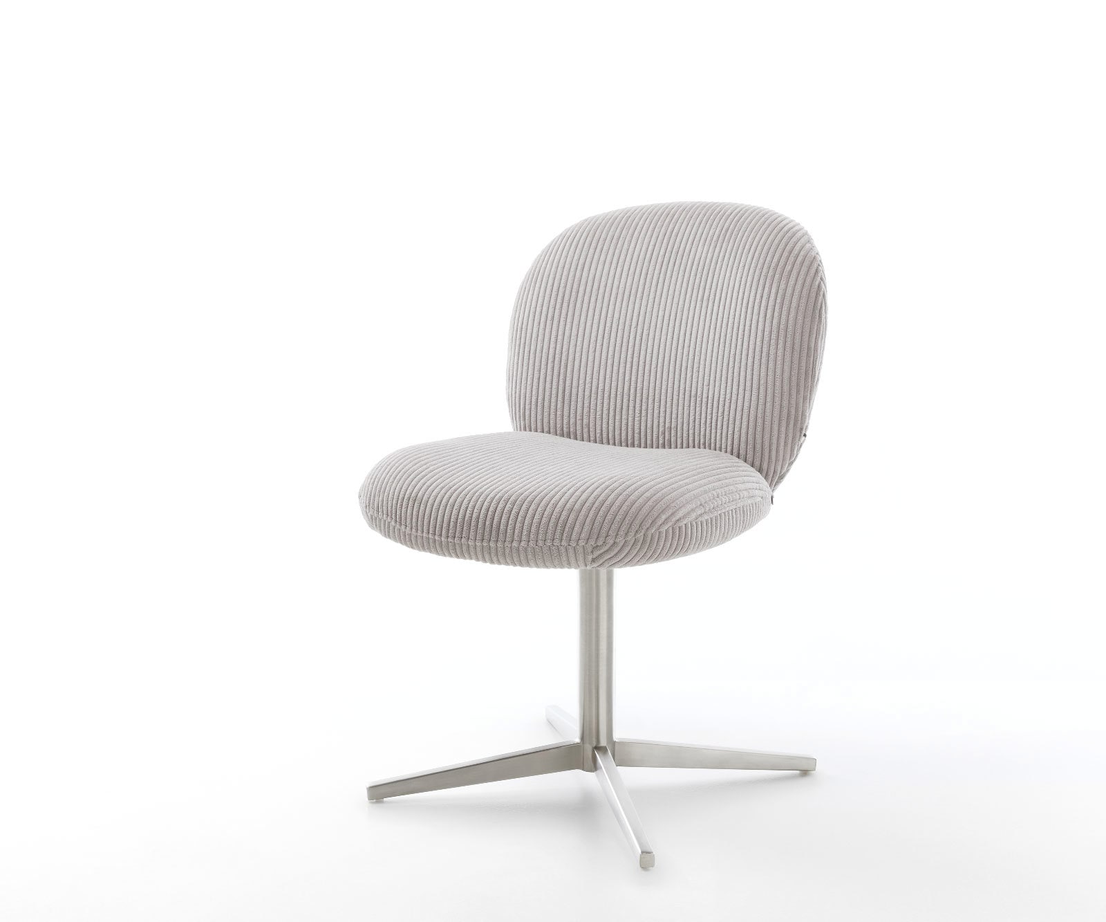 Chaise-pivotante Nube-Flex côtelé gris argenté pied de chaise 4 branches acier inoxydable brossé pivotement sur 360° ressorts ensachés Chaise-pivotante Nube-Flex côtelé gris argenté pied de chaise 4 branches acier inoxydable brossé pivotement sur 360° ressorts ensachés