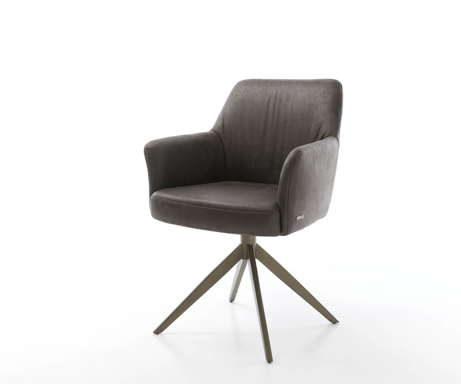 Chaise-pivotante Xana-Flex avec accoudoirs microvelours anthracite vintage pied croisé large aspect titane pivotement sur 360° ressorts ensachés
