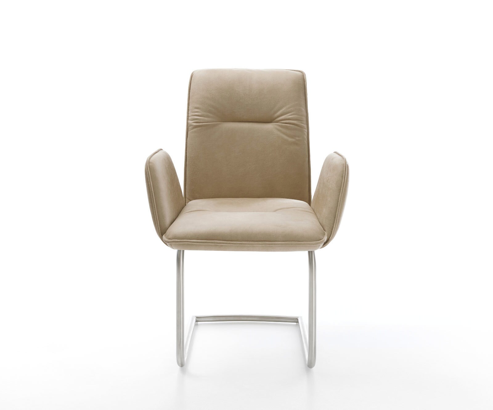 Cantilever Vinja-Flex microvelours beige vintage pied cantilever rond acier inoxydable brossé 1 Cantilever Vinja-Flex microvelours beige vintage pied cantilever rond acier inoxydable brossé 1