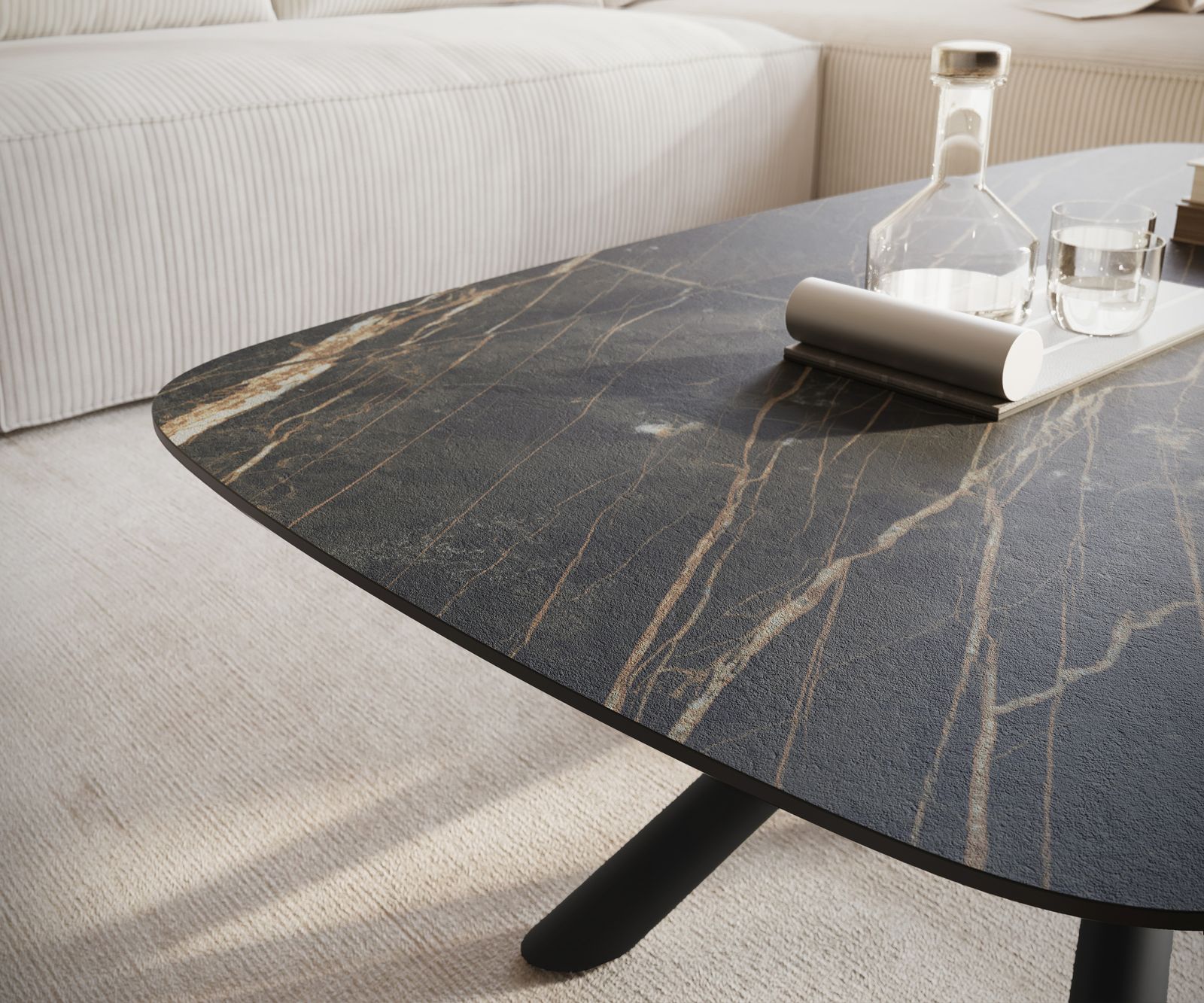 Table basse Edge Boot 120x70 cm céramique Laminam® Noir Desir brun Sarity métal noir 6