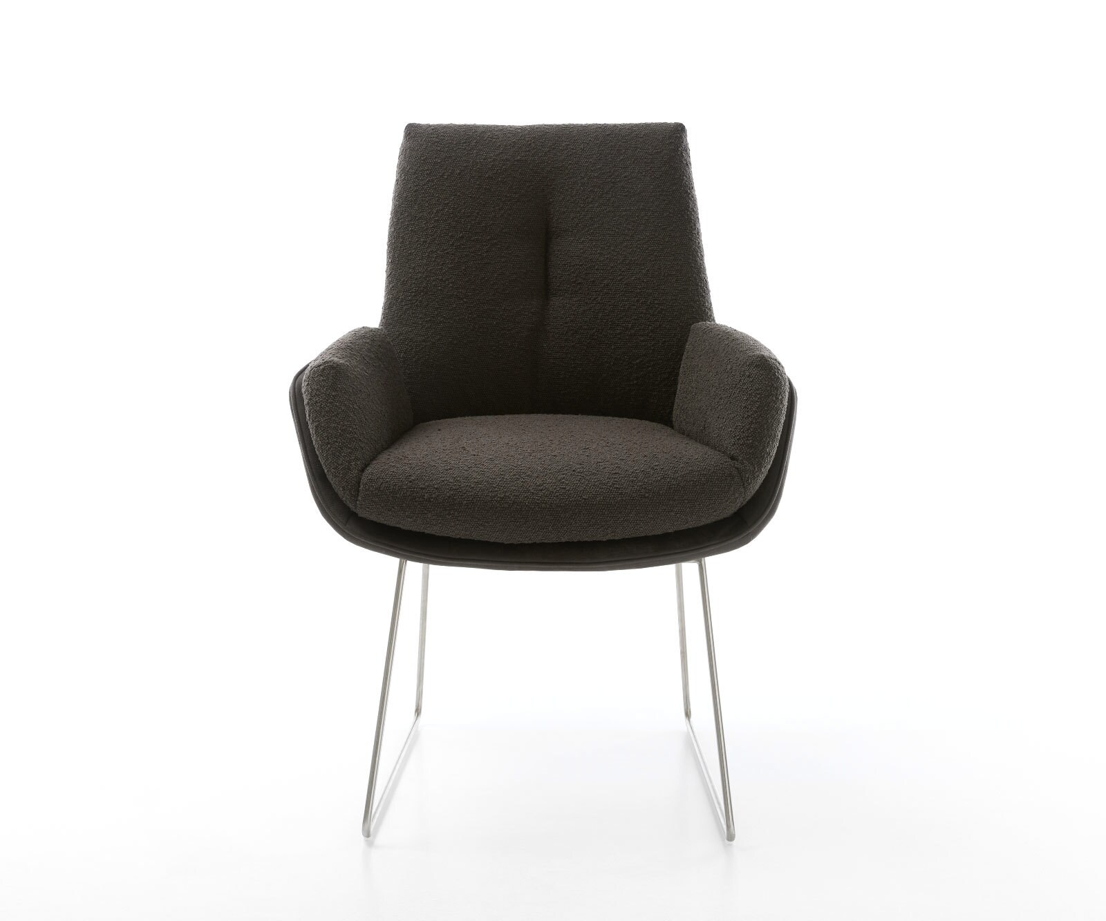 Chaise-de-salle-à-manger Clea-Flex tissu mixte noir pied trapèze acier inoxydable brossé 1 Chaise-de-salle-à-manger Clea-Flex tissu mixte noir pied trapèze acier inoxydable brossé 1