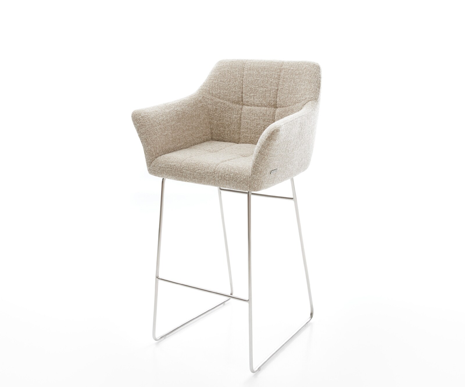 Chaise-de-bar Yulo-Flex Tissu tissé doux Beige Pied trapèze acier inoxydable Argent