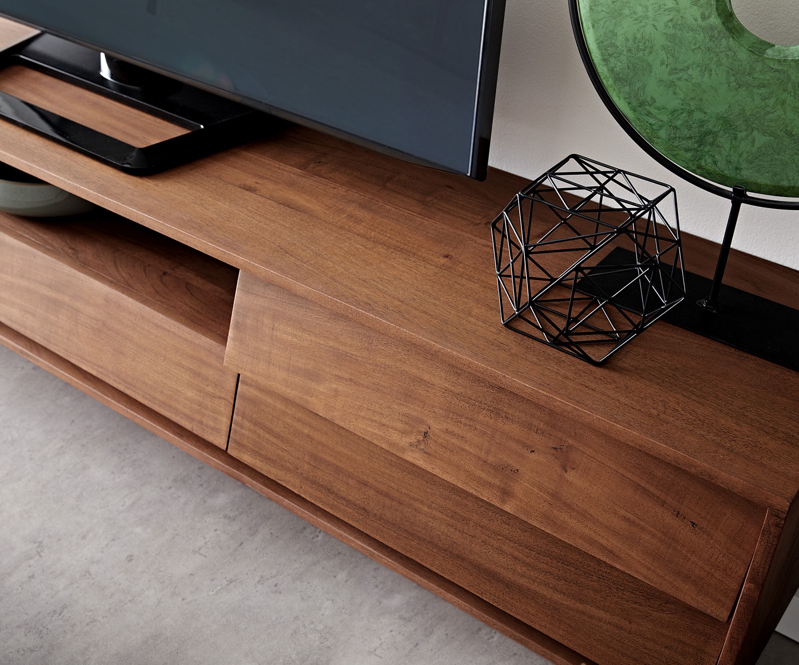 Meuble-TV Eloi 200x35 cm acacia marron 2 portes 1 tiroir flottant 3 Meuble-TV Eloi 200x35 cm acacia marron 2 portes 1 tiroir flottant 3