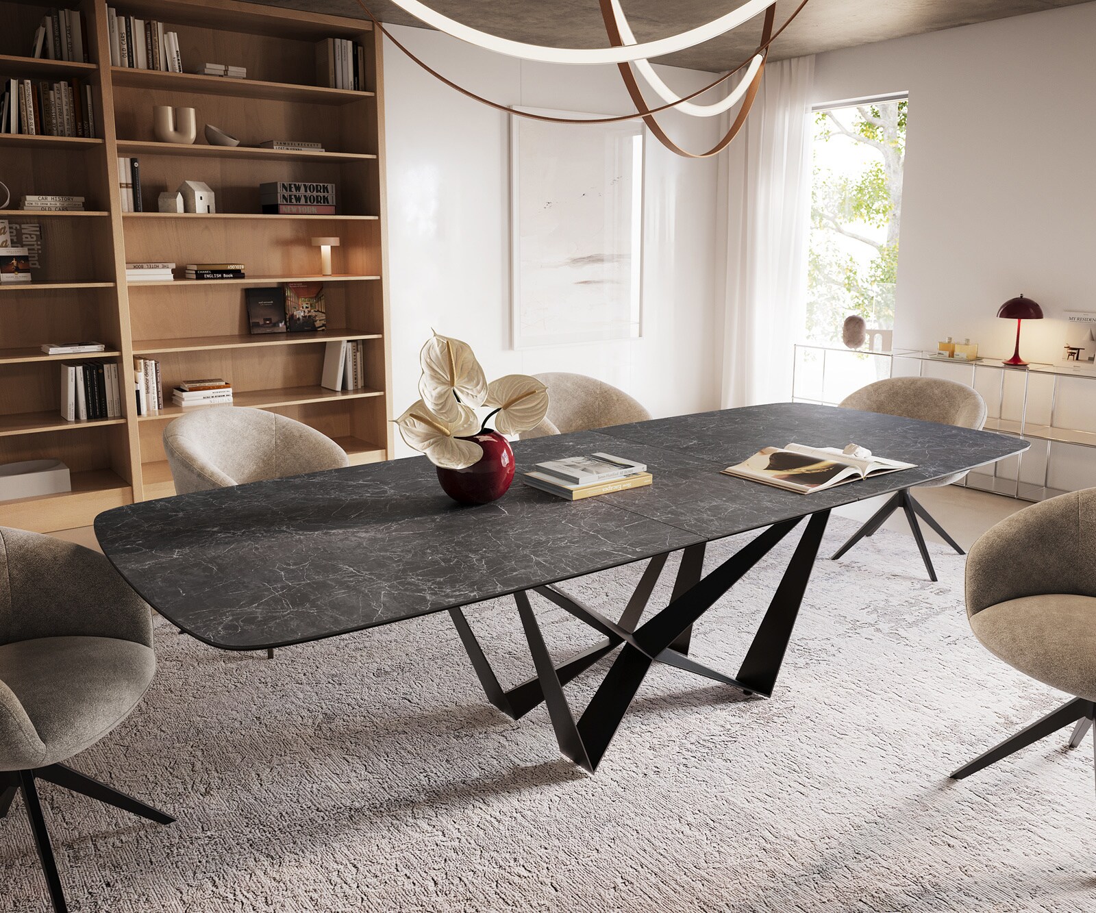 Table à manger Edge Boot 240-300x120 cm Céramique Laminam® Nero Greco Anthracite Spider Flachstahl Noir extensible 1