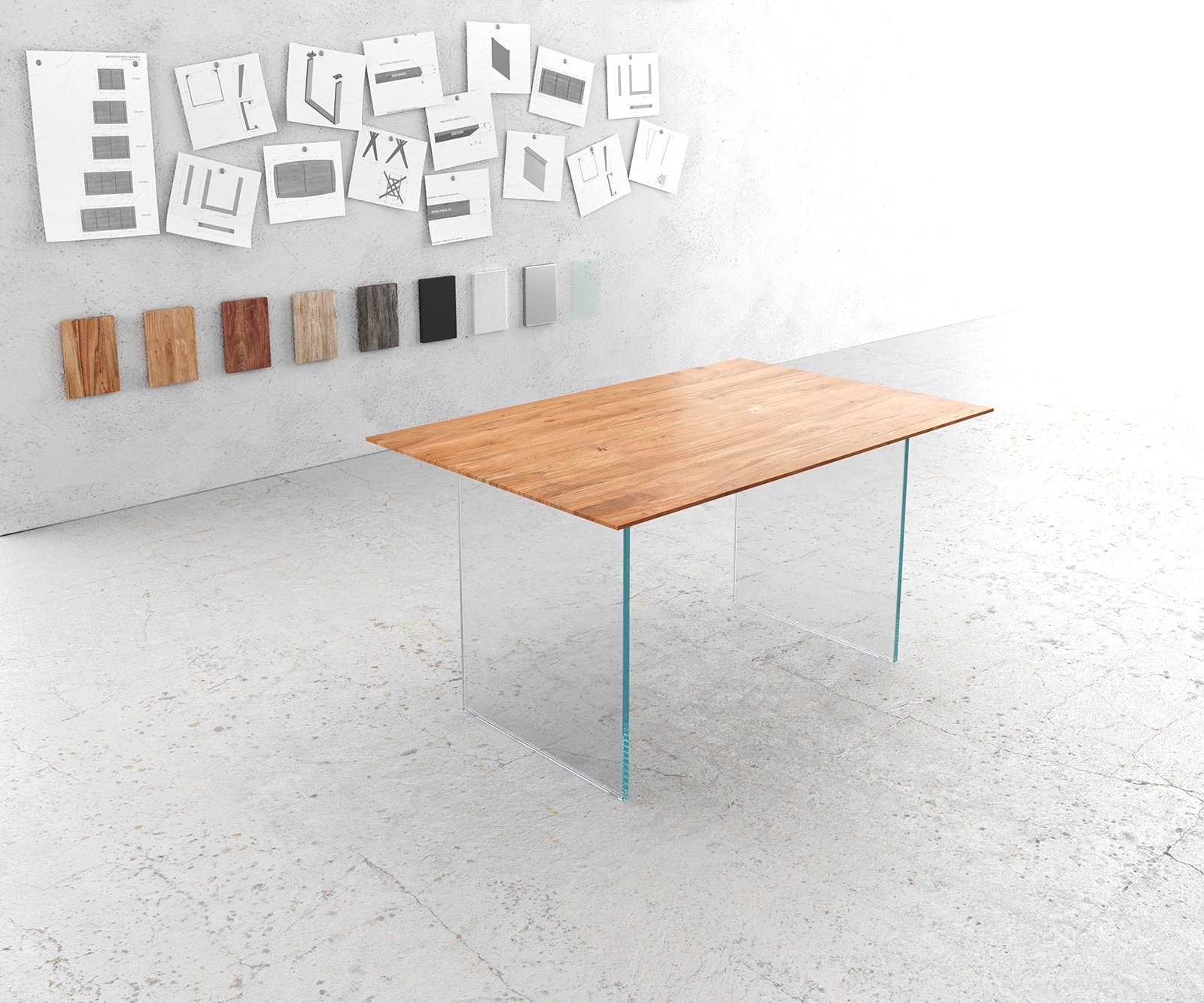 Table-à-manger Edge 140x90 cm acacia nature cadre verre bord suisse Table-à-manger Edge 140x90 cm acacia nature cadre verre bord suisse