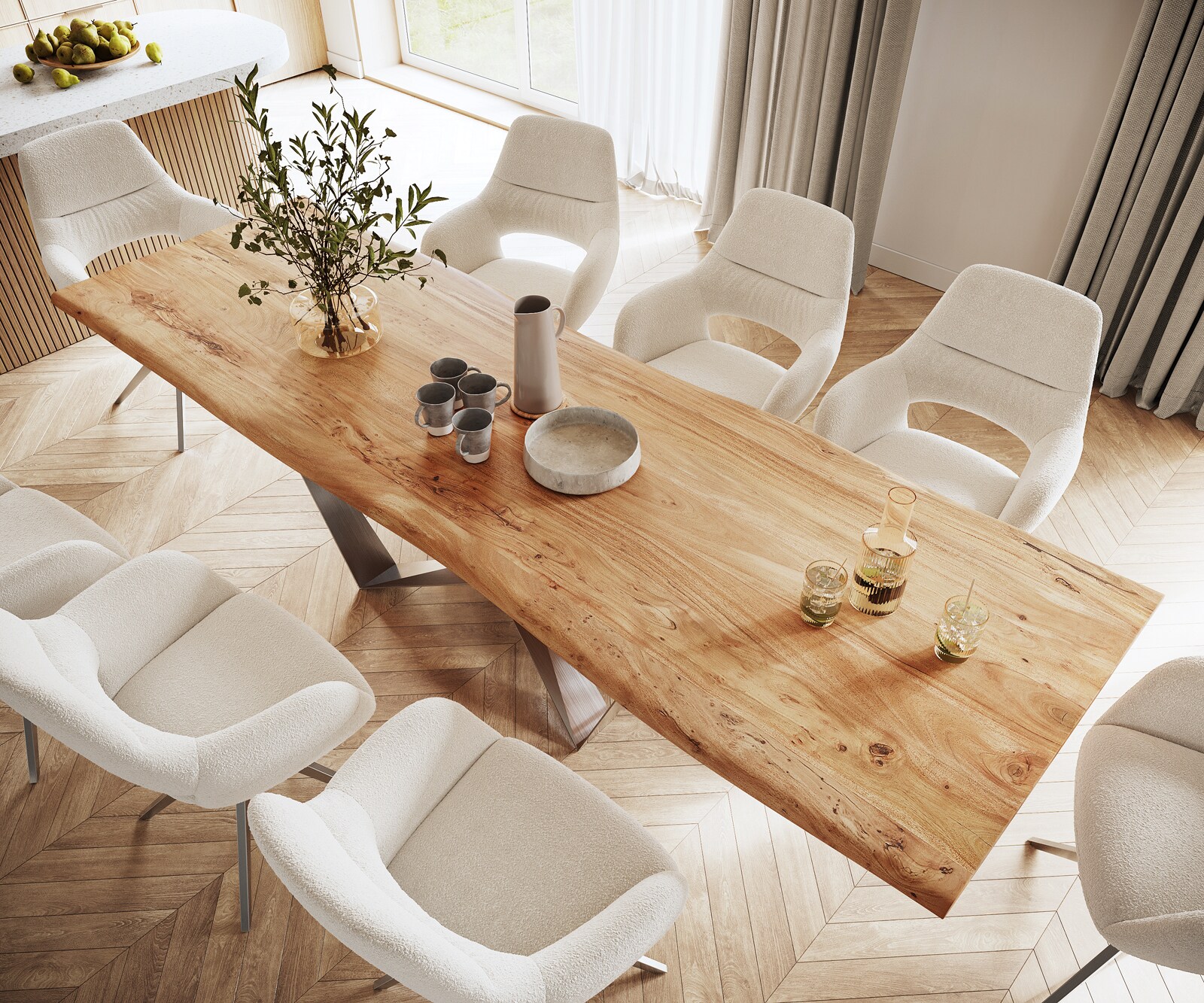 Table à manger Edge 300x100 XL acacia nature Spider acier plat acier inoxydable Live-Edge 4