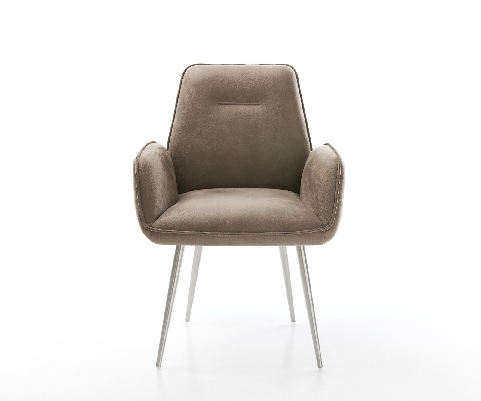 Chaise-de-salle-à-manger Zoa-Flex microvelours taupe vintage 4 pieds coniques acier inoxydable brossé ressorts ensachés 2
