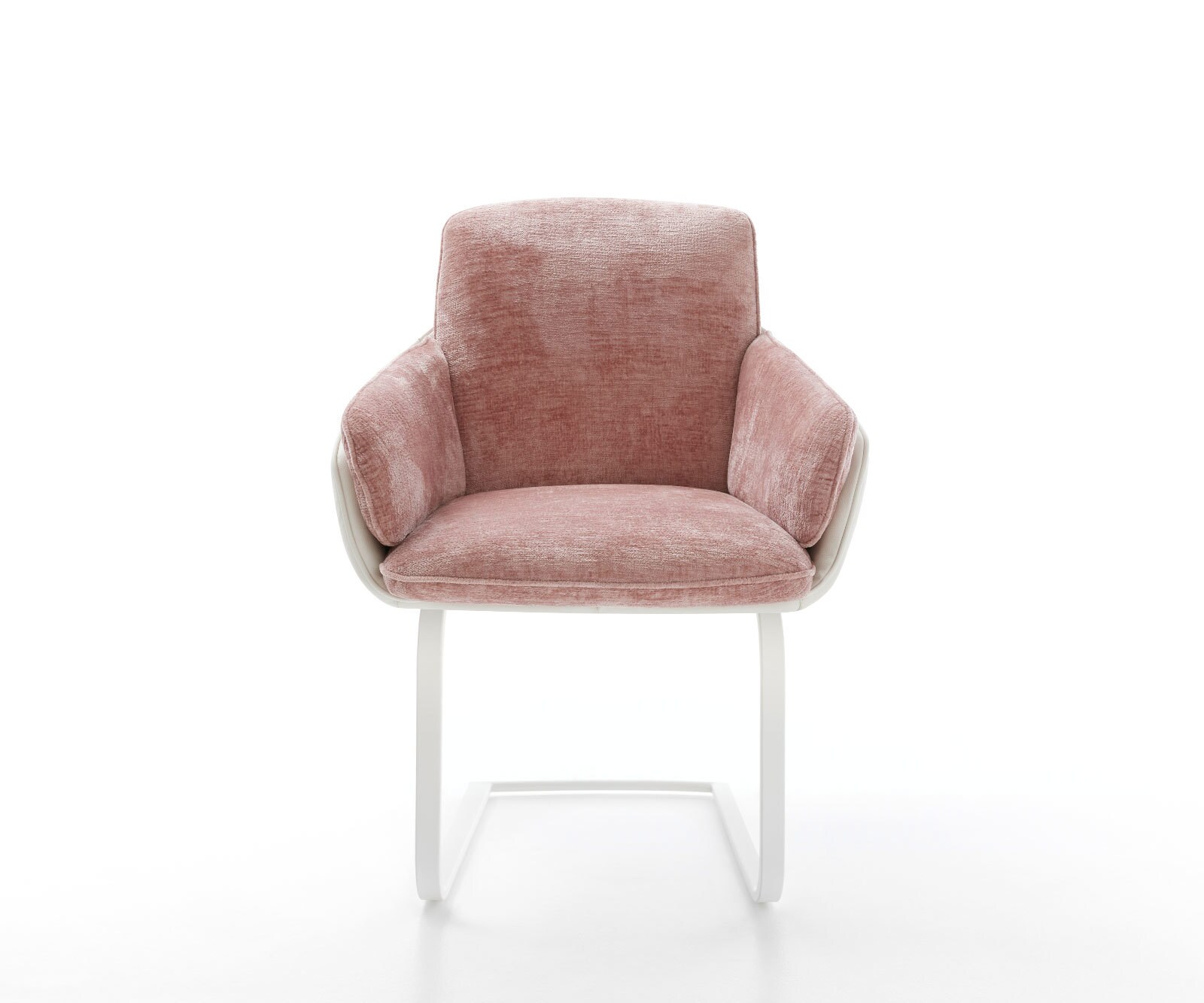 Cantilever Luan-Flex avec accoudoirs tissu mixte cuir de vache blanc-rose pied cantilever plat blanc 1 Cantilever Luan-Flex avec accoudoirs tissu mixte cuir de vache blanc-rose pied cantilever plat blanc 1