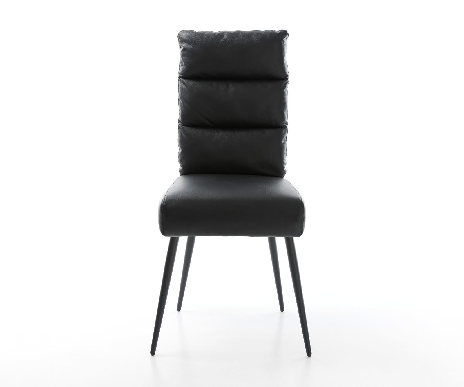 Chaise-de-salle-à-manger Pela-Flex cuir de vache noir 4 pieds coniques noir ressorts ensachés 1 Chaise-de-salle-à-manger Pela-Flex cuir de vache noir 4 pieds coniques noir ressorts ensachés 1