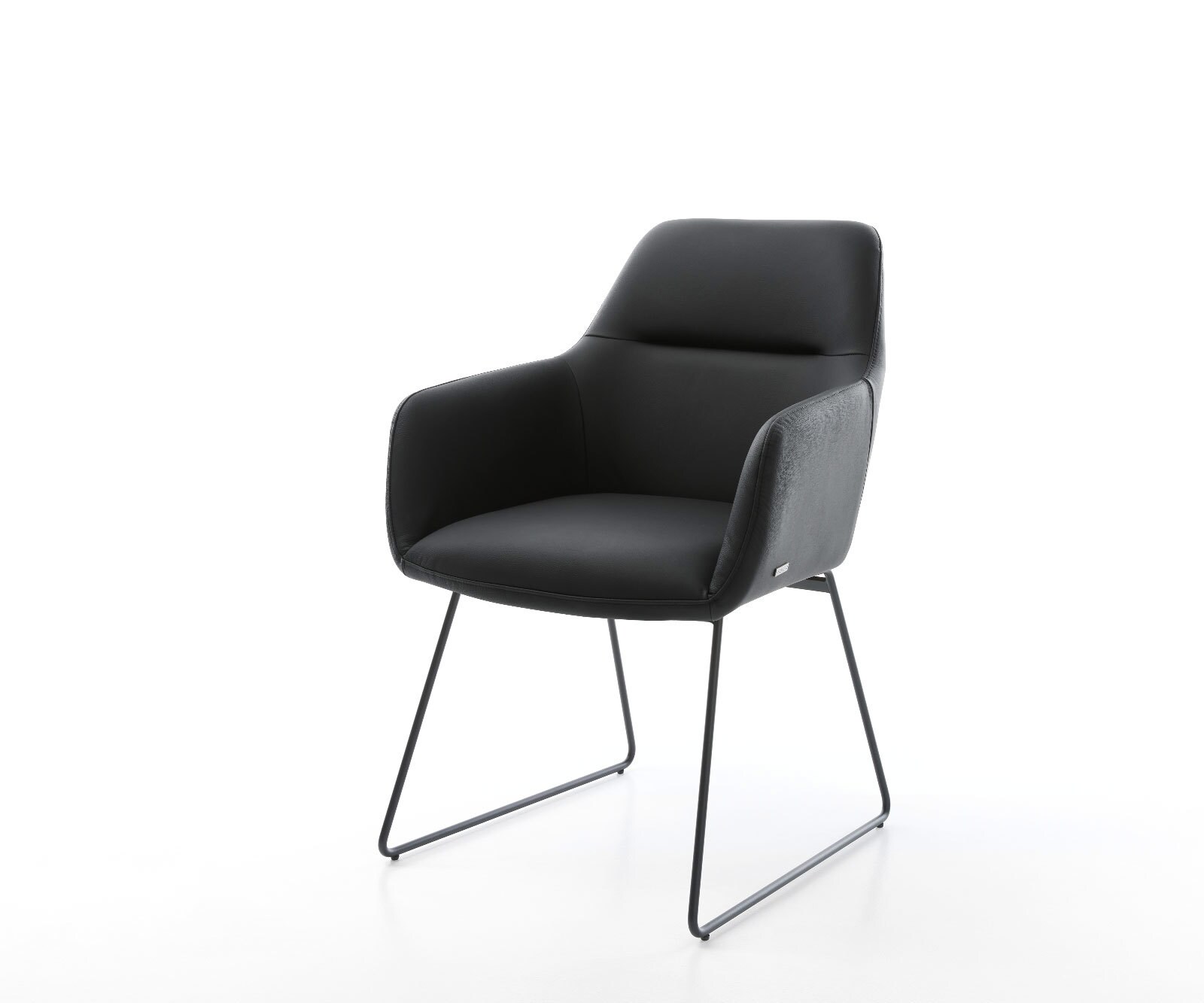 Chaise-de-salle-à-manger Pejo-Flex cuir de vache noir pied trapèze noir ressorts ensachés