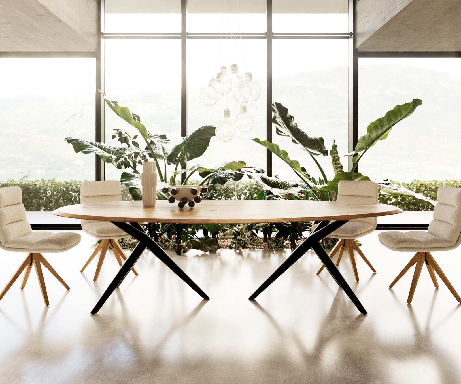 Table à manger Edge ovalee 280x130x2,5 chêne naturee Estelar rond métal noir Flow-Edge 3