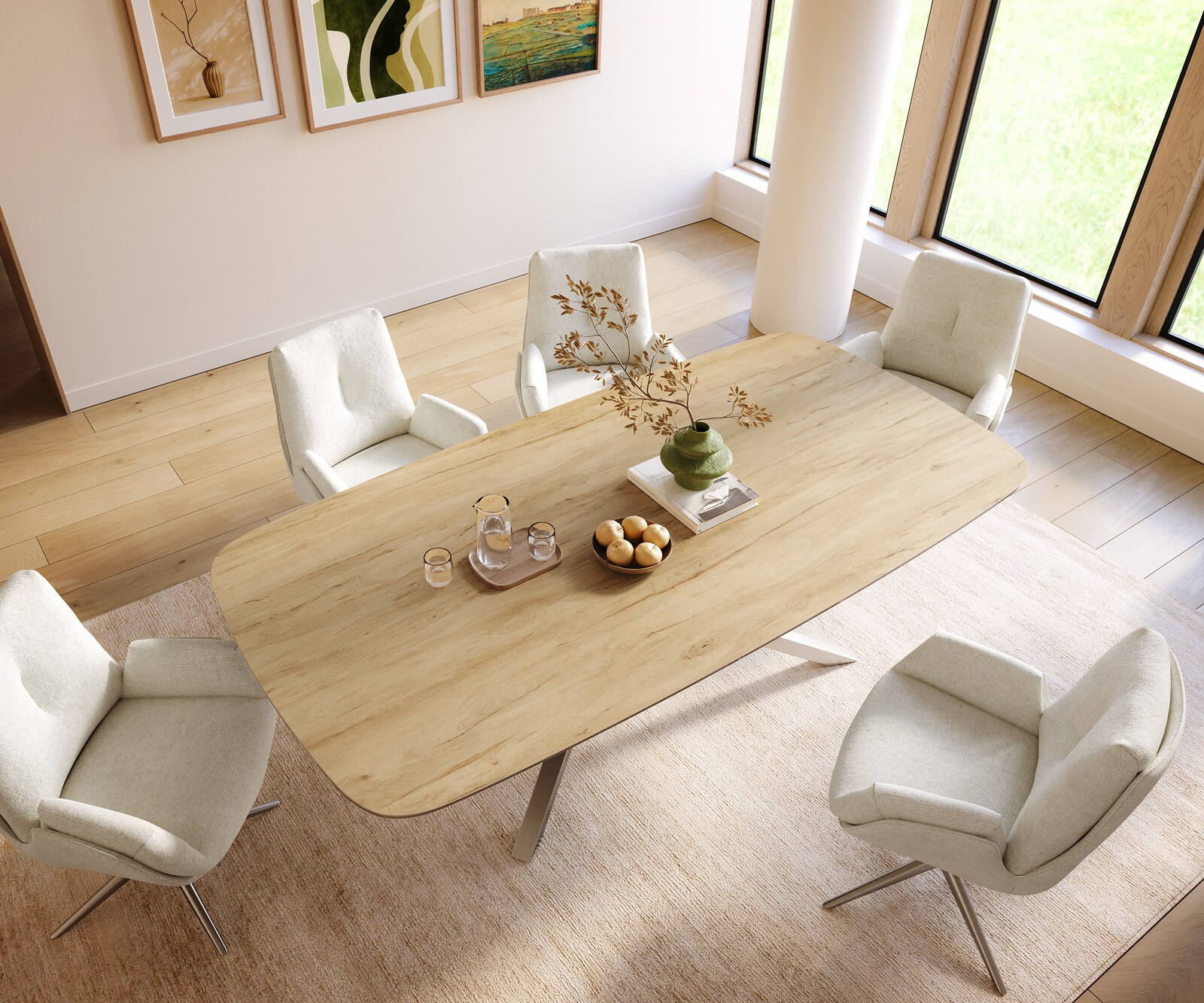 Table à manger Edge Boot 240x120 cm Céramique Laminam® Sabbia Eichefarbig piètement en croix Rectangle Acier inoxydable 4